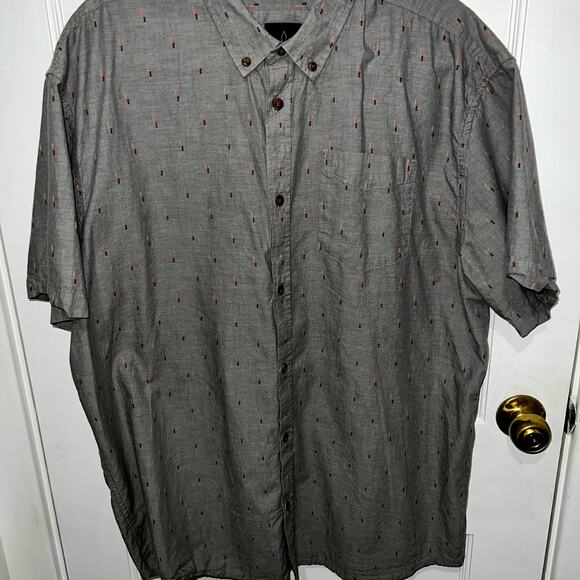 Prana Men Organic Cotton Printed Button Down Shirt Size 2XL Gray Short Sleeve - Picture 2 of 7